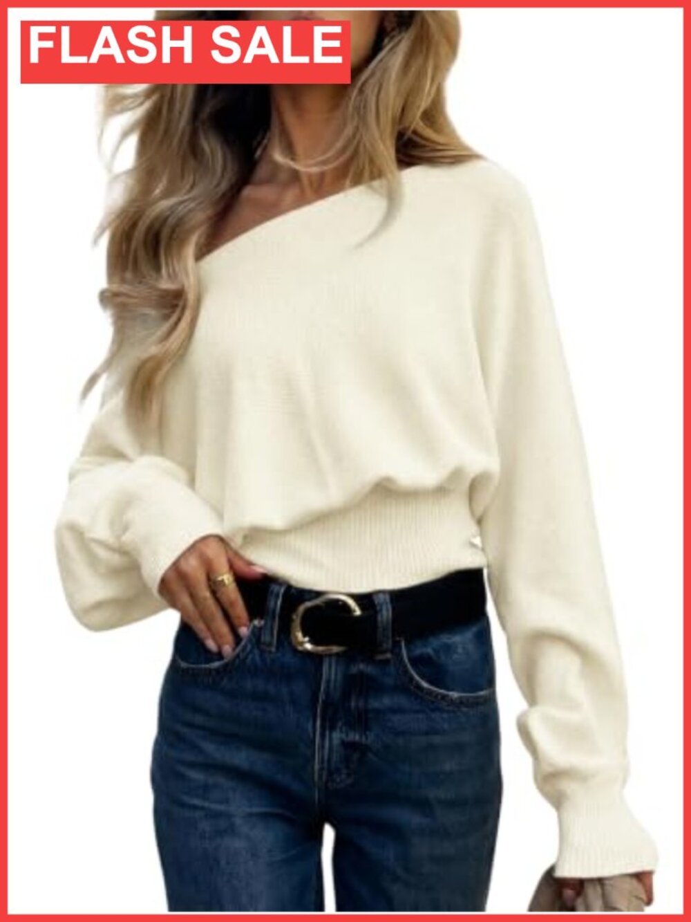 Off Shoulder Sweater Asymmetrical Batwing Long Sleeve Pullover